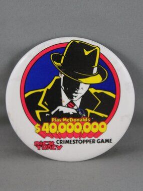 Vintage McDonalds Pin - Dick Tracey 40 Million Crimestopper Game - Celluloid Pin